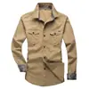 Ebay Camisa Militar Ferramentas Camisa Masculina Casual Multi-Bolsos Algodão Puro Cor Sólida Manga Longa
