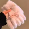 Lindos Guantes de Felpa Tejidos de Cinco Dedos con Gatito de Pedrería Calientes para Mujer en Invierno, Versátiles a Prueba de Frío y Viento para Ciclismo Engrosados