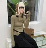 [En Stock] Camiseta Básica de Punto Fino Modal Mona para Mujer en Otoño e Invierno con Estilo Corto Nuevo Negro Elegante y Versátil