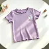 Camiseta de Manga Corta de Seda Helada Estilo Coreano para Niñas Camiseta Lisa de Verano para Bebé con Volantes Top Dopamina para Bebé Casual