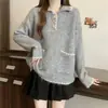 Suéter cárdigan de punto de color contrastante para otoño e invierno 2026 para mujer, corte holgado casual, chaqueta versátil y de aspecto juvenil