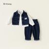 Conjunto Youbao para Niños, Ropa de Bebé de Mezclilla Elegante para Primavera y Otoño, Chaleco, Camisa Blanca, Conjunto de Tres Piezas para Niños