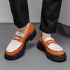 Zapatos de Cuero de Moda de Cuatro Estaciones con Suela Gruesa para Aumentar la Altura, Talla Grande para Hombre con Color en Contraste, Zapatos Casuales Slip-On para Exteriores, Mocasines para Jóvenes