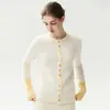 Otoño e Invierno Nuevo Estilo Pequeño Estilo Chanel Diseño de Botones Suéter de Cachemira Manga Larga Cárdigan Tejido para Mujer Bloque de Color Cuello Redondo Suéter Engrosado