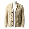 Comercio Exterior Otoño Invierno Cárdigan de Punto Trenzado para Hombre Cuello Chal Grueso Abrigo Suéter Ropa Exterior Casual Fuente de Ropa para Hombre