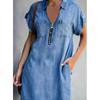 La Camisa de Mezclilla Lavada Más Popular del Verano de Amazon, Transfronteriza, Superventas, Clásica Europea y Americana, Versátil, Informal para Mujer, con Cremallera