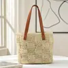 Bolso de Paja Nuevo Patchwork Bolso Tejido a Mano Gran Capacidad Bolso de Hombro Único para Mujer Bolso de Playa de Vacaciones Bolso de Paja Casual