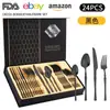 Juego de Cubiertos de Acero Inoxidable Transfronterizo, Juego en Caja de Regalo Pequeña con Forma de Cintura, Cuchillo, Tenedor y Cuchara para Bistec de Hotel, Juego de 24 Piezas, Vajilla Estilo Occidental