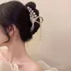 Pinza Elegante de Flor de Perla Estilo Coreano para la Parte Trasera de la Cabeza, Pinza de Garra Femenina, Pinza de Tiburón, Pasador de Gama Alta, Accesorio para el Cabello