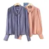 Blusa Top Elegante Francês Chic Coreano com Decote V e Manga Fluida