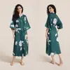 Roupão Feminino Estampado Plus Size de Verão, Roupão de Banho de Cetim Imitação de Seda de Luxo, Roupa de Casa Feminina