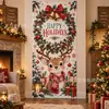 Novidades transfronteiriças: Tecido de fundo de Natal impresso em alta definição, designs de casa de pão de gengibre e renas, série de tecidos de fundo para decoração festiva