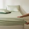 Juego de Sábanas Ajustables de Algodón de Fibra Larga de Alta Gama, 100 Piezas, Algodón Puro de una Sola Pieza, Cubrecolchón de Algodón Satén Color Sólido, Juego de Tres Piezas Protector de Colchón