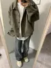 Chaqueta de Ante Corta Ancha Americana para Niños de Primavera y Otoño Chaqueta Biker Retro Estilo de Diseño de Nicho Parte Superior de Perfil Vertical para Hombres