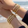 Novo Braceletes de Aço Inoxidável em Formato de Coração com Fecho Cravejado de Zircônia, Banhado a Ouro 18K Genuíno, Conjunto de Pulseiras de Luxo Leve