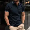 Camiseta de Manga Corta para Hombre con Botones, Estampado 3D, Casual, Versátil, Simple, de Verano, de Alta Venta Transfronteriza Europea y Americana