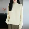 Suéter de punto de alta gama 100% algodón puro para mujer, de cuello semi-alto y manga larga, suéter tipo pullover, capa base versátil y cálida para otoño e invierno