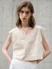 Top Corto de Lino Puro de Alta Gama con Cuello en V, Versátil Estilo Nuevo de Verano, Camiseta sin Mangas Suelta de Estilo 'Old Money' para Mujer