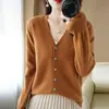 Comércio exterior transfronteiriço, nova coleção primavera/outono: Cardigã de tricô liso, macio e confortável, com decote em V e mangas compridas, peça de outer wear lisa e estilosa para mulheres