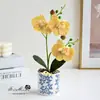 Flor Artificial 6 Flores 2 Orquídeas Phalaenopsis Realistas Bonsai Flor Falsa Planta em Vaso Decoração de Interior Vaso Verde Venda por Atacado