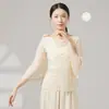Blusa de Gasa Clásica con Cuello Fluido, Top de Malla, Conjunto de Práctica de Danza China, Disfraz de Danza de Malla Etéreo