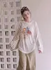 Camiseta Larga de Manga Larga Holgada Relajada Estilo Coreano para Mujer Verano Delgada Ligeramente Transparente Estampada Blanca Delgada Protector Solar Cubierta Superior