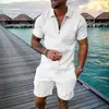 Comércio Exterior Moda Transfronteiriça Camisa Polo Manga Curta com Zíper Conjunto Shorts Casuais Masculinos Tendência Estampado 3D