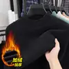 Camiseta de punto de chenilla de color liso para hombre, cuello alto medio, para otoño e invierno, forrada de forro polar, engrosada, casual, tendencia en ropa para hombre