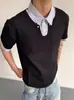 Camisa Polo de Falso Dos Piezas a Rayas y Bloques de Color Manga Corta Unisex Verano 2026 Cleanfit Suelta Casual Camiseta con Cuello Campana