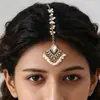 Estilo Indiano Retro Europeu Pingente de Testa Exagerado com Strass Estilo Exótico Ornamento de Testa Formato de Gota D'água Headdress com Borla de Miçangas