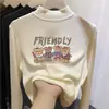 Camiseta feminina de manga longa com forro de fleece para outono e inverno, top escovado quente de gola semimédia para meninas pequenas