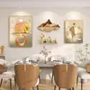 Pintura Decorativa de Restaurante Atmosférico de Lujo Ligero Pintura Colgante de Pared de Fondo para Comedor Combinación de Sentido de Gama Alta Pintura Significado Bueno Mural de Pared de Gama Alta