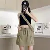 Saia Cinza de Trabalho para Mulheres Verão Fina Cintura Alta Linha A Pernas Largas Slim Americana Secagem Rápida Short-Saia
