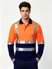 Camisa Polo Reflectante de Manga Larga en Azul Marino con Costuras Bicolor, Alta Visibilidad Inspección de Carreteras Secado Rápido Transpirable Ropa de Trabajo