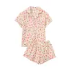Cárdigan de Punto Burbuja Arrugado de Color Claro Transfronterizo Europeo y Americano Pijama para Mujer, Pantalones Cortos de Manga Corta de Comercio Exterior, Conjunto Casual Transpirable para el Hogar