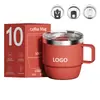 Taza de café de acero inoxidable 304 transfronteriza, taza de 10 oz con asa, doble capa con tapa, vaso de agua aislado para oficina