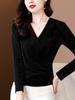 Nueva Blusa de Moda con Cuello en V, Malla Elástica Ajustada, Femenina y Versátil, Camiseta Básica que Reduce la Edad, Camisa de Flores a la Moda