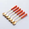 Conjunto de Garfo e Colher de Frutas de Cerâmica de Luxo Personalizado, Colher de Sobremesa de Aço Inoxidável, Garfo de Bolo, Pote de Armazenamento de Louça Doméstica Atacado