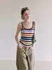 Camisola de punto a rayas de colores estilo Dopamine Girl para mujer, top sin mangas de verano, moda, reductor de edad, adelgazante, favorecedor