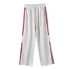 Pantalones Deportivos de Algodón Estilo Americano Transfronterizos 320g Pierna Recta Rayas Laterales de Tres Rayas Caída Suelta Pierna Ancha para Hombre