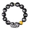 Pulsera de Obsidiana Plateada Natural para Hombre Ojo de Gato Obsidiana Piedra Ojo de Tigre Pulsera de la Suerte del Año de Esta Vida para Regalos de Novio