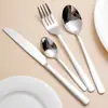 Juego de Cuchillo, Tenedor y Cuchara para Bistec de Acero Inoxidable con Mango Cuadrado para Uso Doméstico, Cuchara y Tenedor de Mango Largo para Hotel y Restaurante, Cuchara de Postre, Juego de Vajilla Occidental al por Mayor