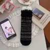 Youjiaxiu Calcetines de Seda de Morera Sin Costuras Primavera y Verano Calcetines de Malla Hueca con Volantes para Mujer Serie Burbuja miu Calcetines de Media Pantorrilla para Mujer