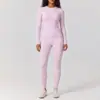 Conjunto de Roupa de Yoga Duas Peças Secagem Rápida Escovado Transfronteiriço, Conjunto de Roupa de Yoga Cor Sólida Gola Redonda Sensação de Pele Nu, Conjunto de Roupa para Esportes e Fitness