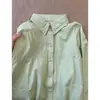 Camisa de Algodón Azul para Primavera y Otoño para Mujer Fresca Holgada Versátil para Viajar Top Exterior para Estaturas Bajas