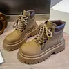 Botas Martin de suela gruesa para mujer, nueva colección primavera/otoño 2026, botas de trabajo para exteriores estilo británico, botines con forro de polar, botas amarillas que aumentan la altura