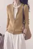 Cárdigan de punto con rayas verticales negras, doble cremallera, cuello redondo, corte ajustado, adecuado para ropa de trabajo, capas de otoño, top versátil de manga larga