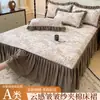 Saia de Cama Acolchoada Espessa Maillard Peça Única Algodão Lavado Lençol de Cama Escovado com Renda Contorno de Cama Protetor de Colchão Antiderrapante