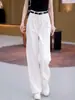 Jeans blancos de estilo americano de talla grande con pliegues y pierna ancha para mujer, nuevos, finos para principios de otoño, de cintura alta, holgados, hasta el suelo