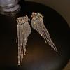 Estilo Europeo y Americano Strass Borla Exagerada Moda Elegante Pendientes de Lujo Cuadrado Diamante Diseño Pesado Nicho Pendientes de Lujo Ligero